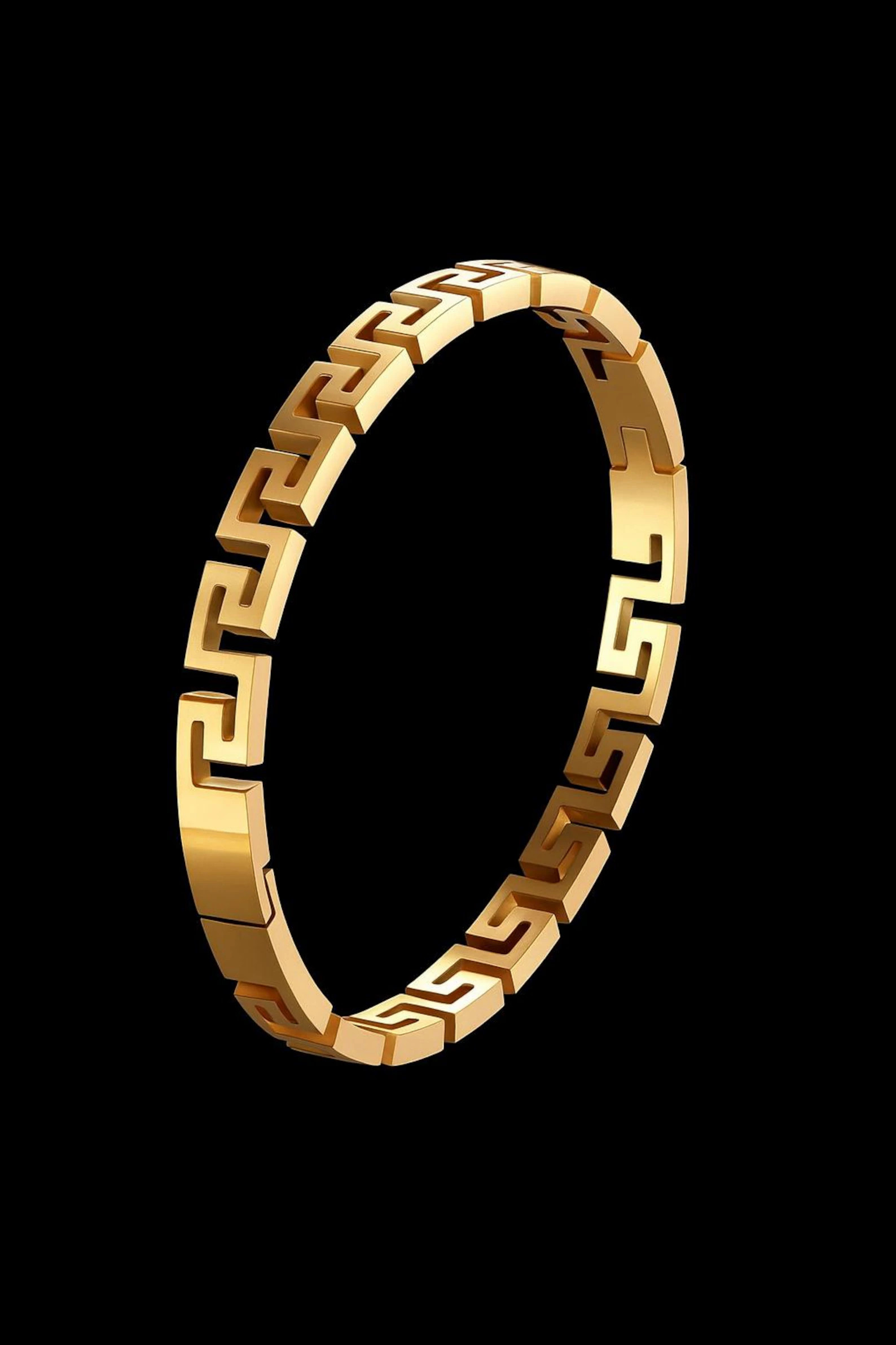 Greek key designed Bangle Bracelet,  Gold  Stainless Steel Cuff. | Etsy (Global)