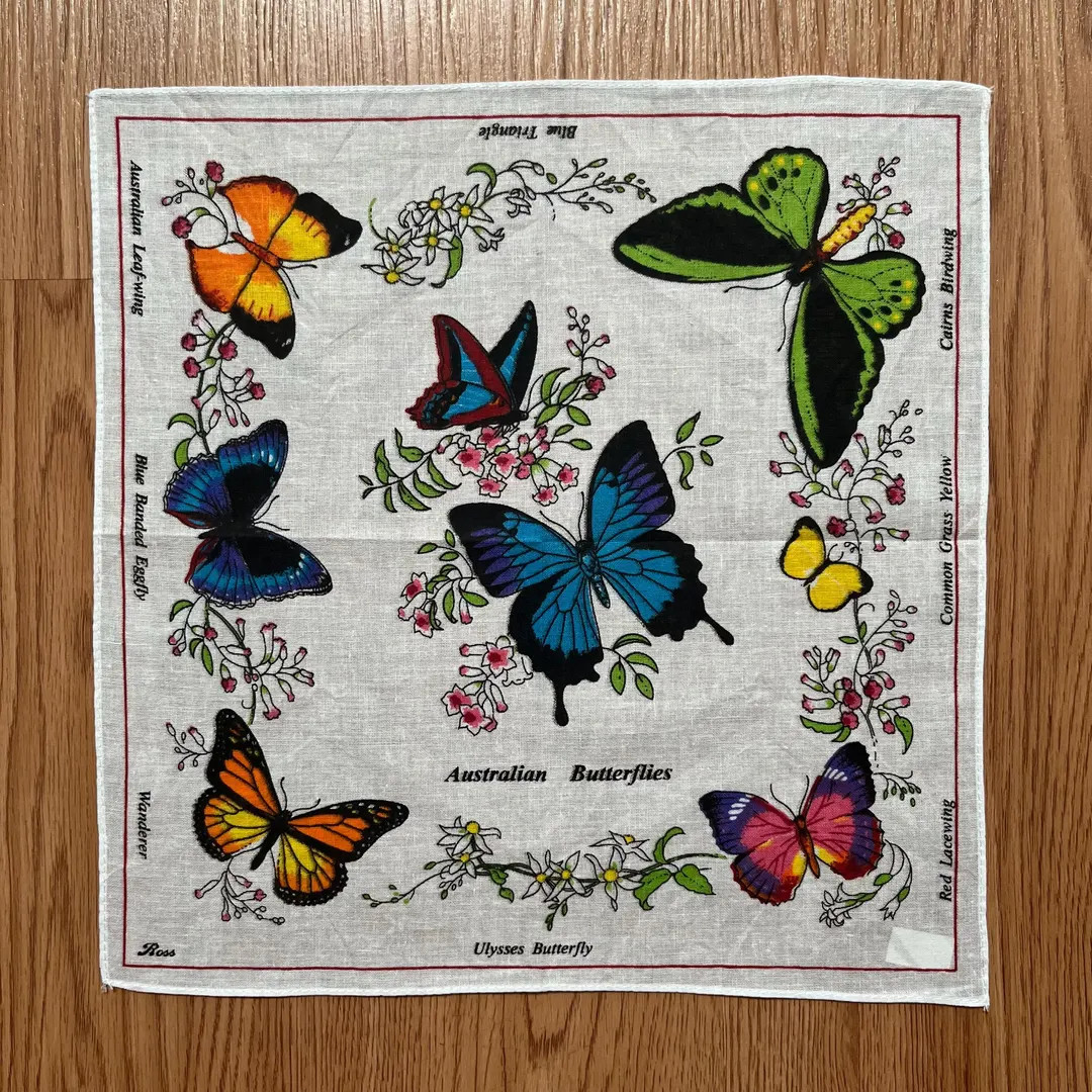 Vintage Butterfly / Flora Graphic / Handkerchief | Etsy (US)