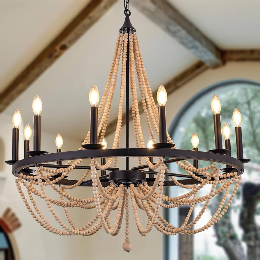 Wellmet Beaded Chandelier Boho Light Fixture 38", Black Farmhouse Dining Room Chandelier Pendant ... | Amazon (US)