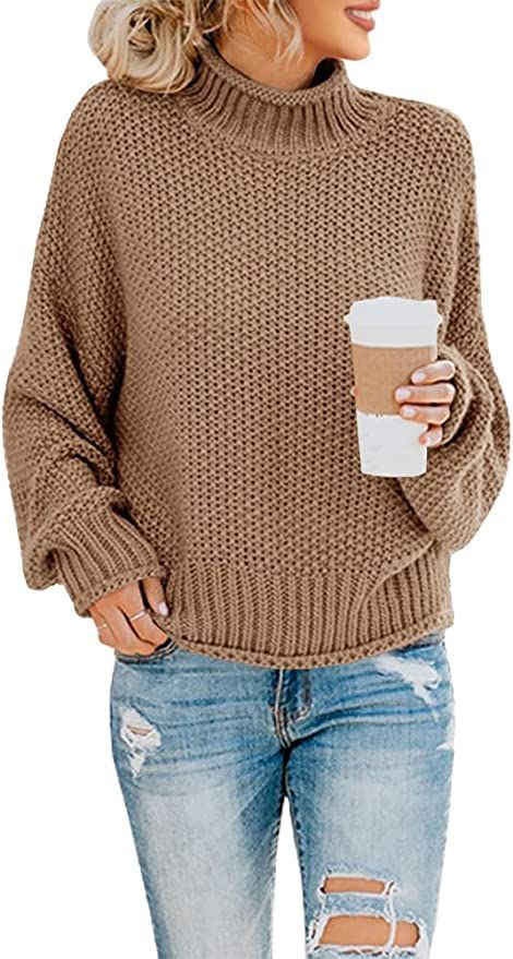 Ybenlow Fall Sweaters for Women Casual Long Sleeve Turtleneck Chunky Knit Pullover Sweater Jumper... | Amazon (US)