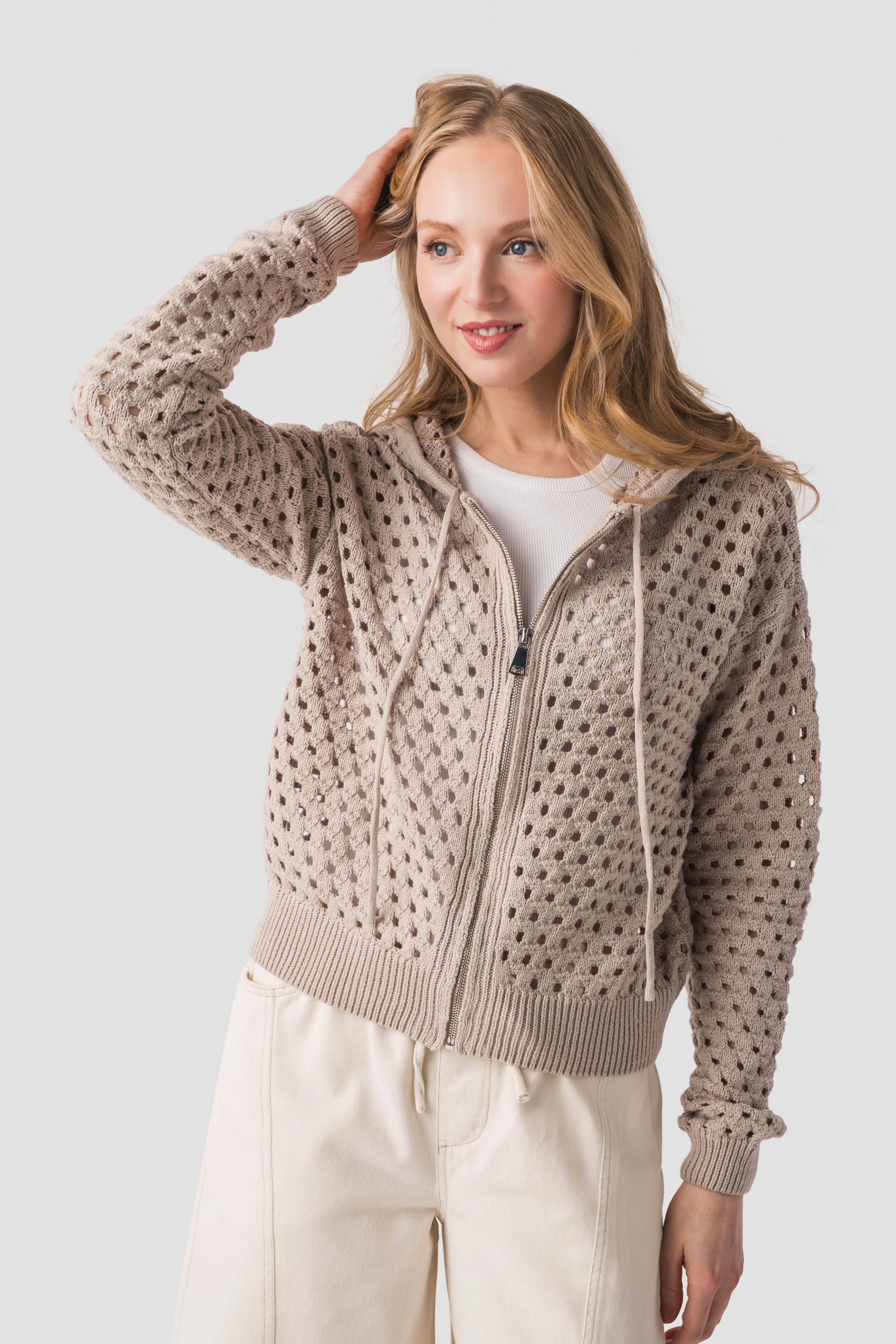 Elan Crochet Hooded Sweater | Social Threads