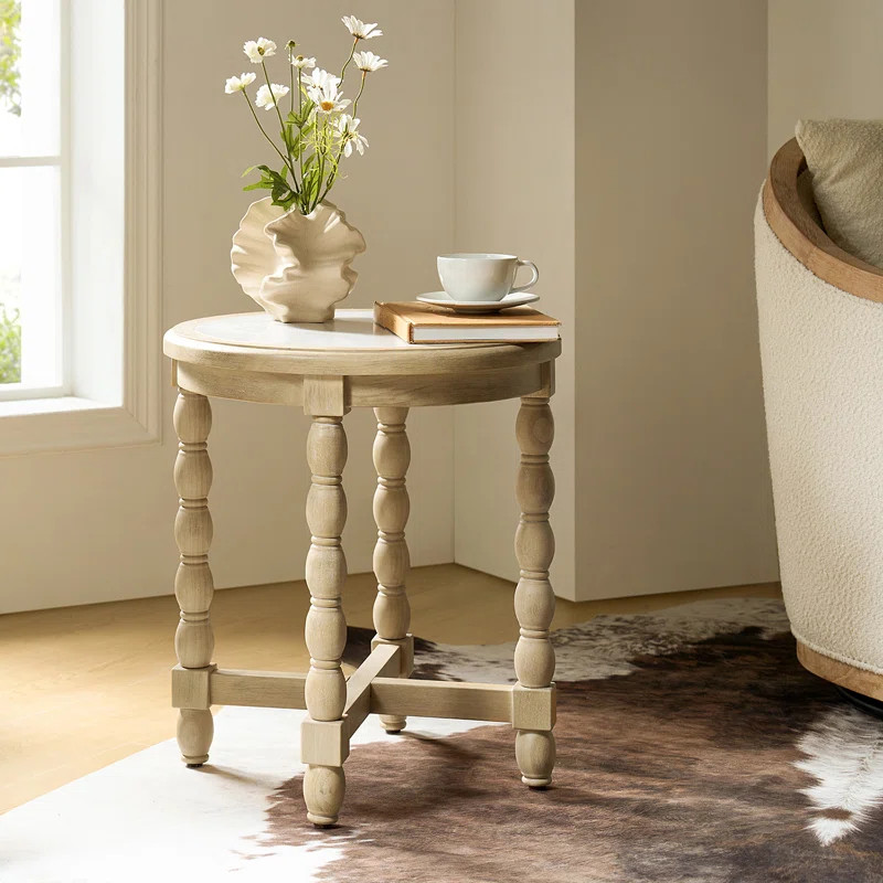 Benay 20"W Farmhouse Solid Wood End Table With Marble Pattern Top | Wayfair North America