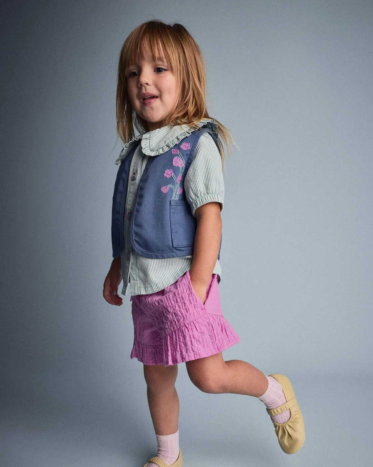Toddler Girl Embroidered Cropped Vest with Otter Pockets - Slate Blue - Otter Avenue | Carter's | Carter's Inc
