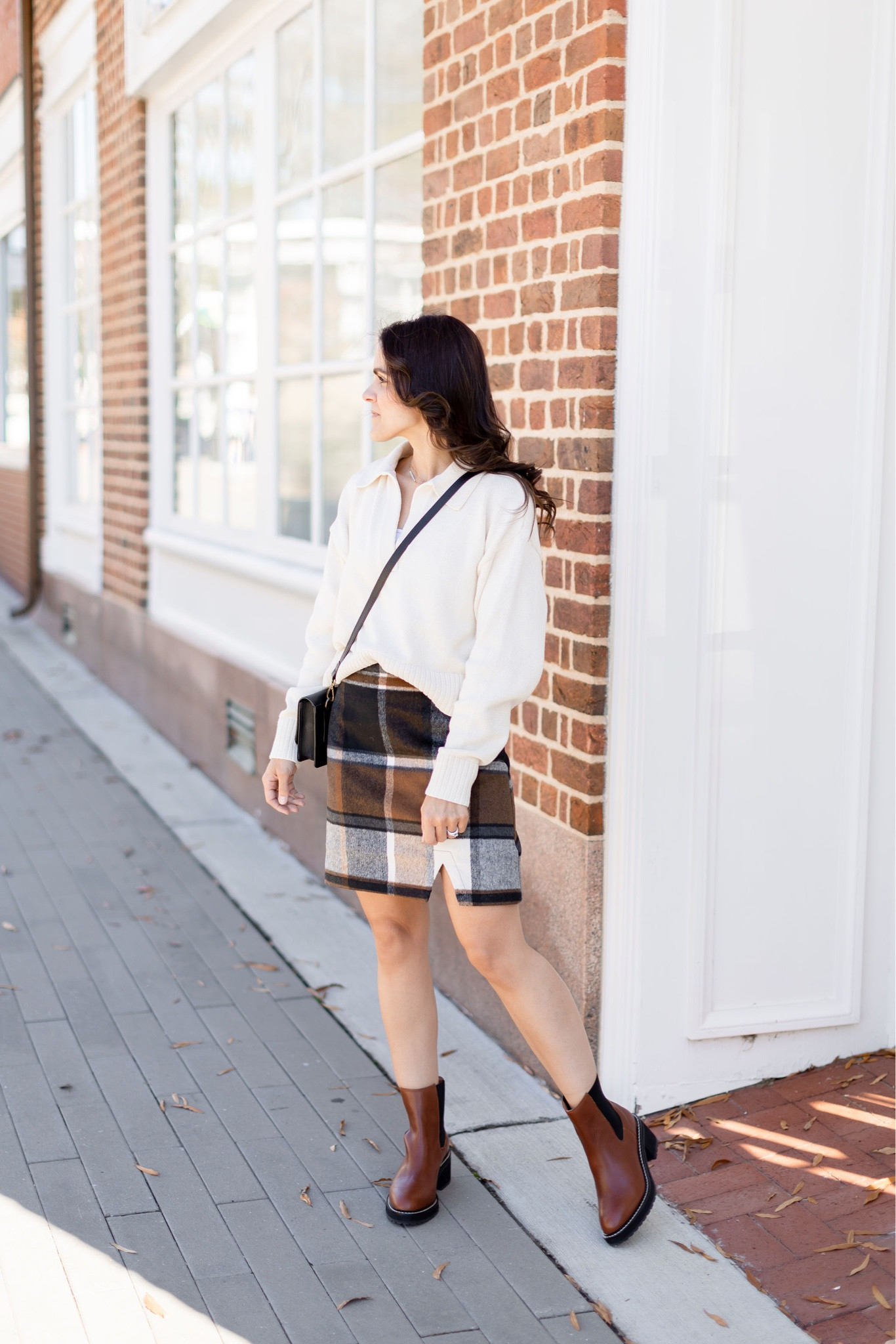 Fall outfit idea: polo sweater, check wool skirt, lug boots (all fit tts) 

#LTKstyletip