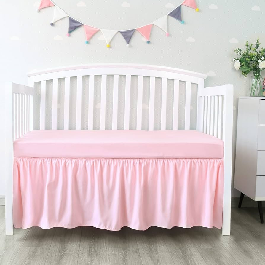 Crib Skirt Pleated Dust Ruffle Pink Nursery Room Decor for Baby Girls Boys Crib Toddler Bedding 1... | Amazon (US)