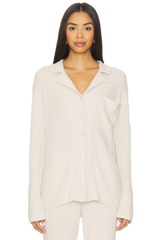 Barefoot Dreams CozyChic Ultra Lite Lurex Rib Button Front Shirt in Chai from Revolve.com | Revolve Clothing (Global)