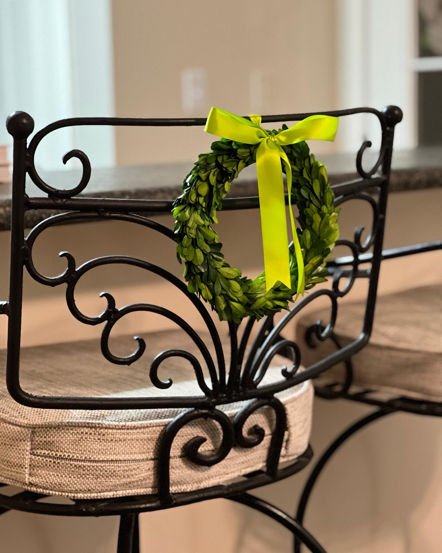 A little pop of Christmas cheer in the kitchen ✨💚
I hung this petite boxwood wreath on our barstools and instantly fell in love with how simple and classic it looks. Sometimes the smallest touches make the biggest difference — and this bright ribbon feels so fresh for the season!

I’m all about those little moments of holiday charm tucked around the house… it just makes everything feel warm and intentional. 🎄💛

Would you hang mini wreaths on your chairs too?

Christmas Decor Holiday Details Southern HomeStyle Cozy Christmas Wreath Decor Classic Christmas Holiday Inspiration

#LTKSeasonal #LTKHoliday #LTKHome