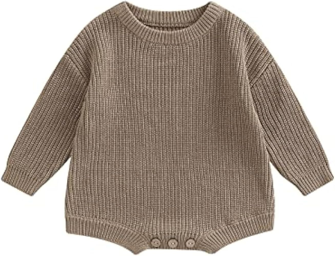 woshilaocai Baby Boy Girl Sweater Oversized Long Sleeve Romper Warm Crewneck Bodysuit Knitted Win... | Amazon (US)