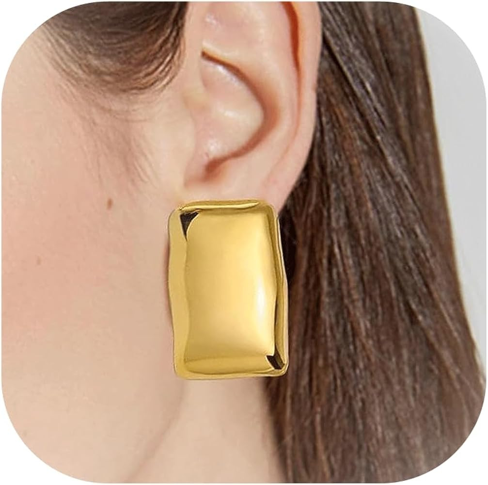 Chunky Gold Rectangle Stud Earrings for Women Statement Earrings Minimalist Earrings Trendy Big E... | Amazon (US)