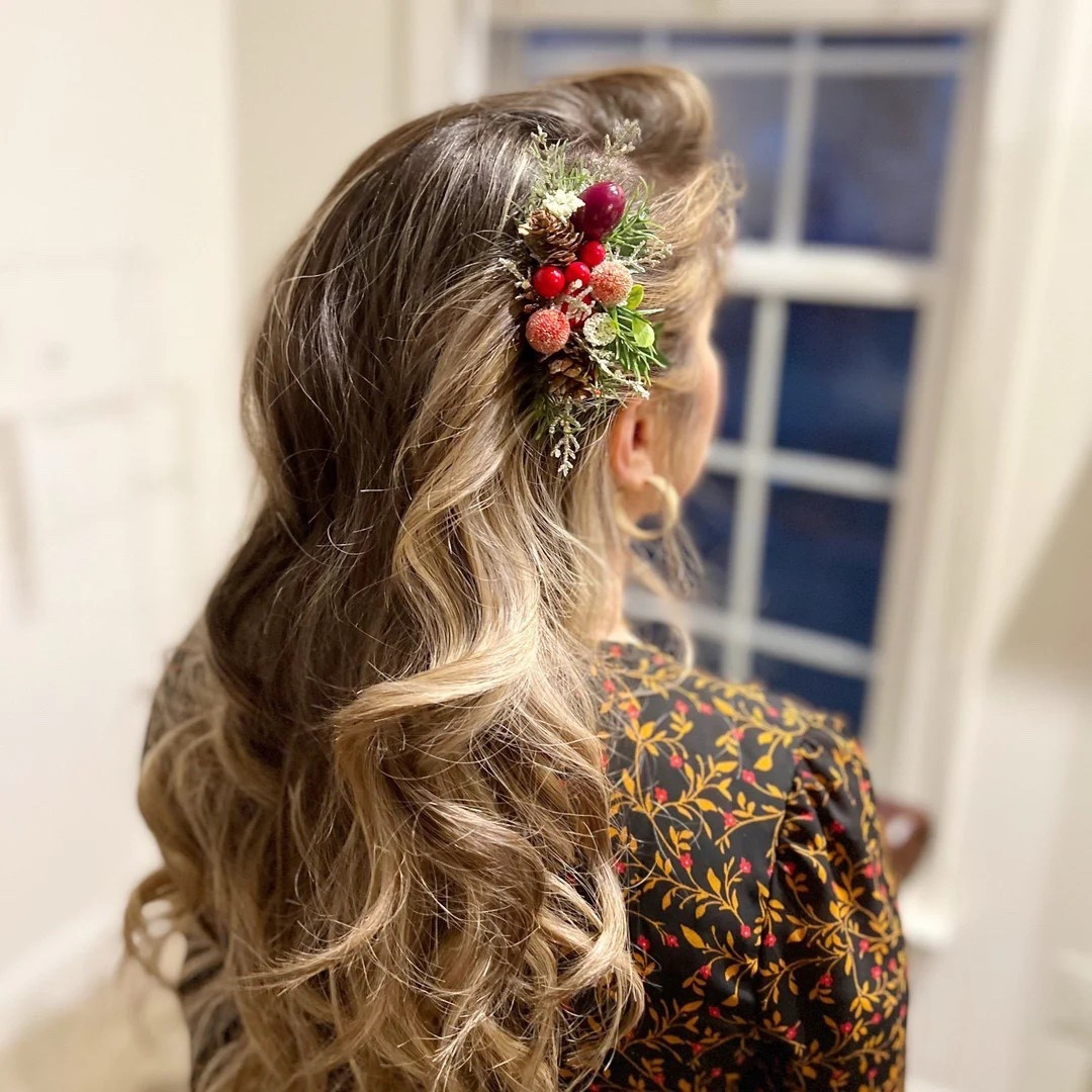 Add a touch of festive enchantment to your holiday look with this handcrafted floral hair piece from TheVirginiaArtisans. Delicate faux blooms, sparkling details, and lush greenery come together to create a whimsical accessory that instantly elevates any hairstyle. Choose between a clear comb or metal barrette for secure, comfortable wear all day or night. Perfect for holiday parties, winter weddings, and seasonal photos—each piece is lovingly designed and made in Virginia. ✨🌺🎄
#LTKbeauty #holidaystyle #hairaccessories #festivefashion #winterwedding #etsyfinds #handmadeaccessories

#LTKSeasonal #LTKGiftGuide #LTKHoliday