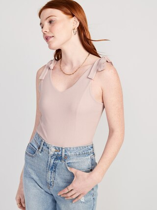 Tie-Shoulder V-Neck Rib-Knit Bodysuit for Women | Old Navy (US)