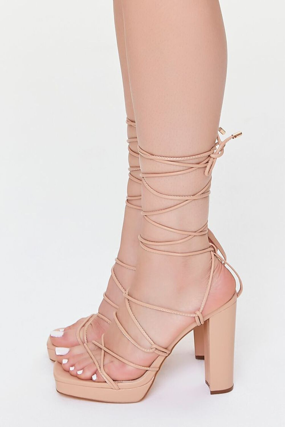 Faux Leather Lace-Up Block Heels | Forever 21 (US)