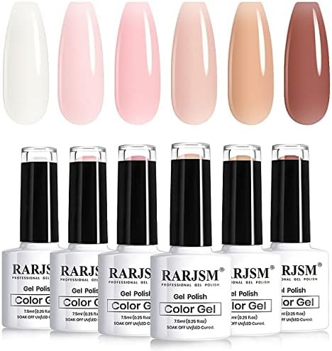 RARJSM Nude Sheer Jelly Pink Gel Nail Polish Set of 6 Transparent Colors LED UV Gel Soak Off Clea... | Amazon (US)