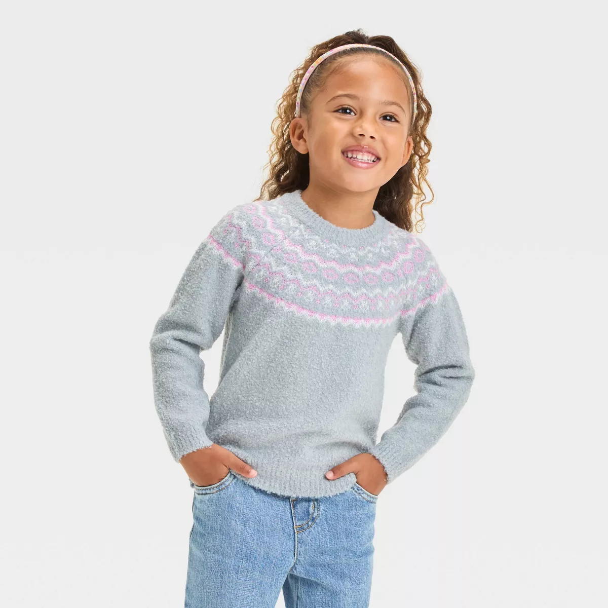 Toddler Girls' Fairisle Pullover Sweater - Cat & Jack™ Gray | Target