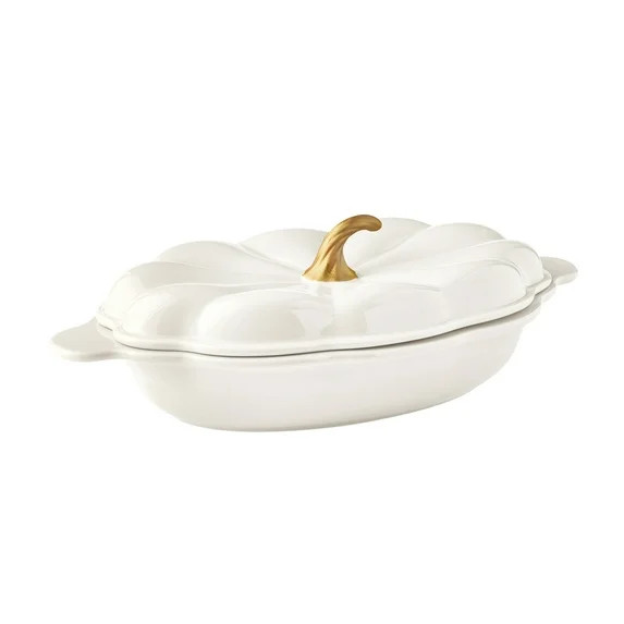 The Pioneer Woman Stoneware 3-Quart Oval Pumpkin Casserole Baking Dish with Lid, Linen | Walmart (US)