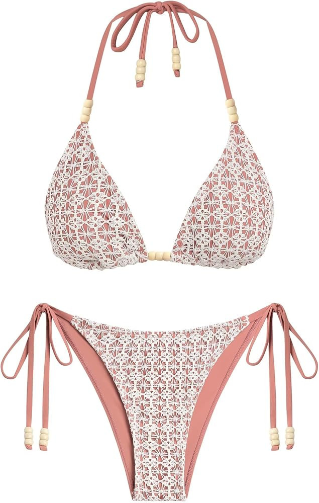 ZAFUL Bikini Sets for Women Bikini Swimsuits Two Piece Bathing Suit High Cut Cheeky Bikinis Halte... | Amazon (US)