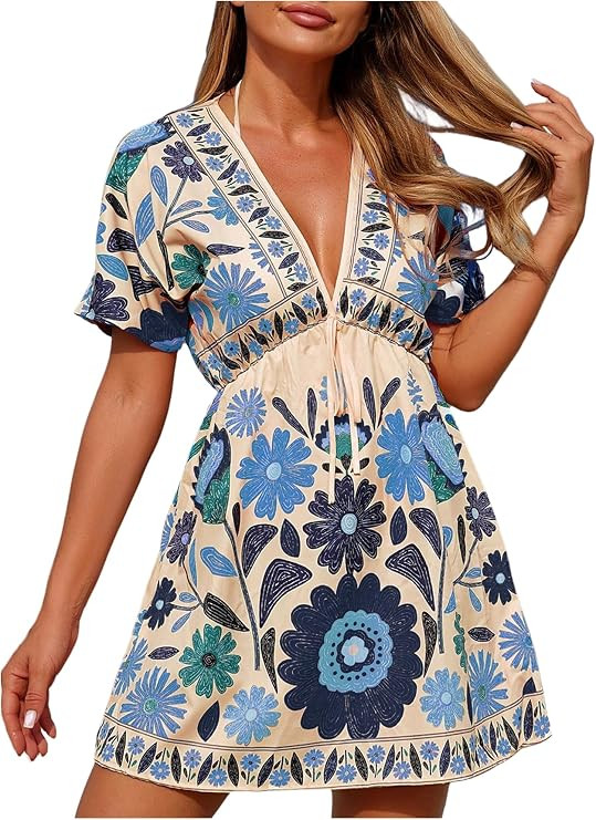 GORGLITTER Women's Beach Cover Ups Boho Swimwear Farm Rio Dupe Dress Floral Tropical Havana Sun D... | Amazon (US)