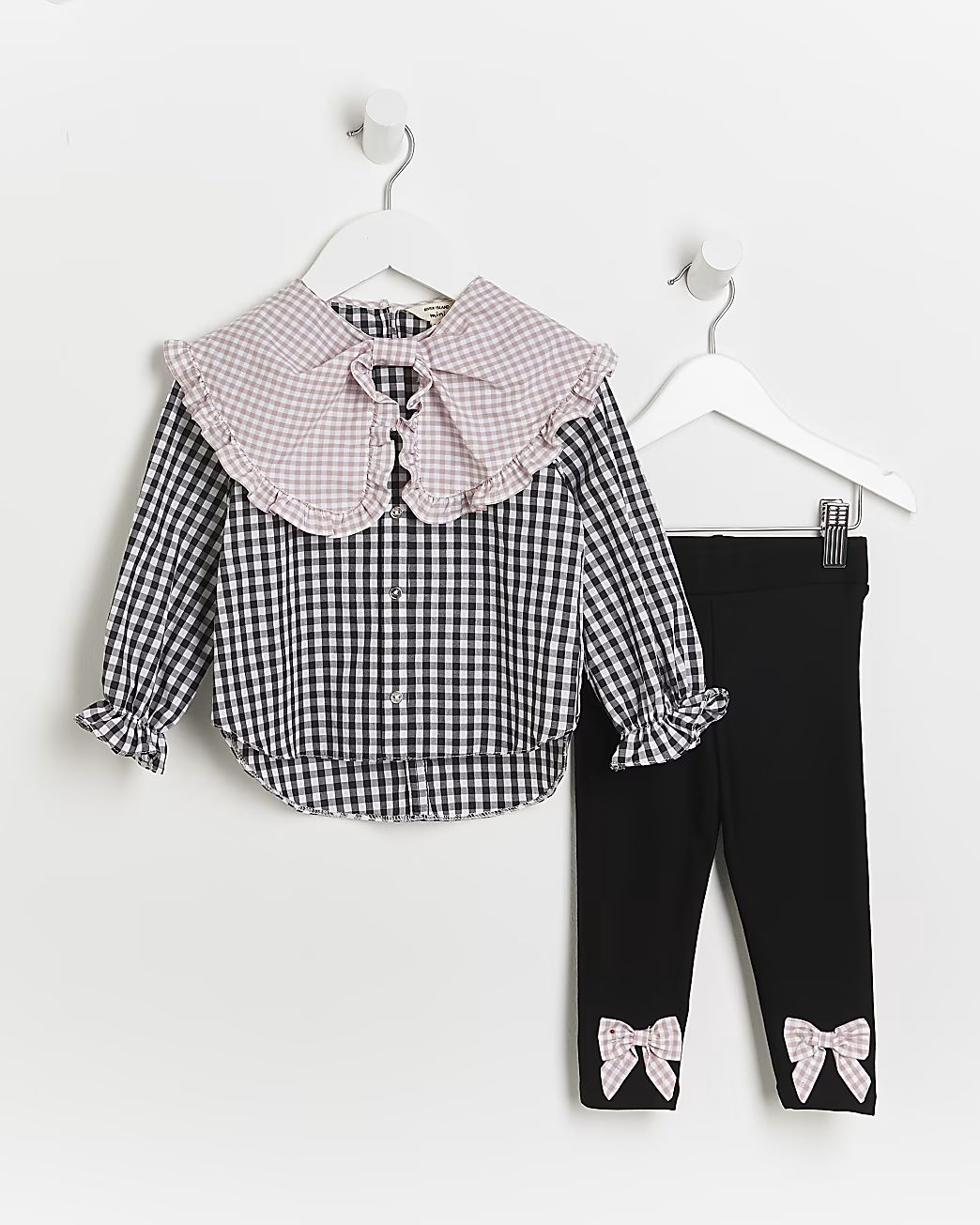 River Island Mini girls black check collar shirt outfit | River Island (US)