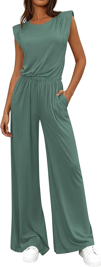 BTFBM 2 Piece Sets for Women Spring 2026 Casual Shoulder Pad Tank Top Wide Leg Pants Matching Set... | Amazon (US)