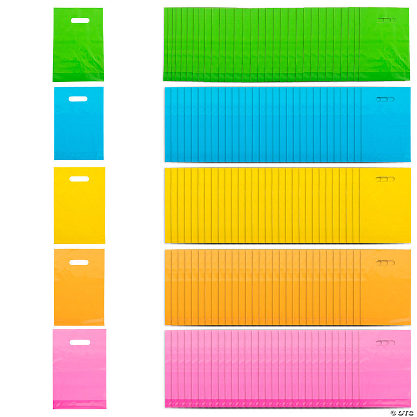 8 1/2" x 12" Bulk 150 Pc. Neon Solid Color Plastic Goody Bags | Oriental Trading Company