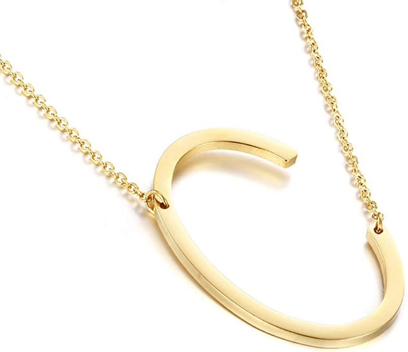 MOMOL Sideways Initial Necklace for Women Gold Plated Large Letter Necklace | Sideways Initial Ne... | Amazon (US)