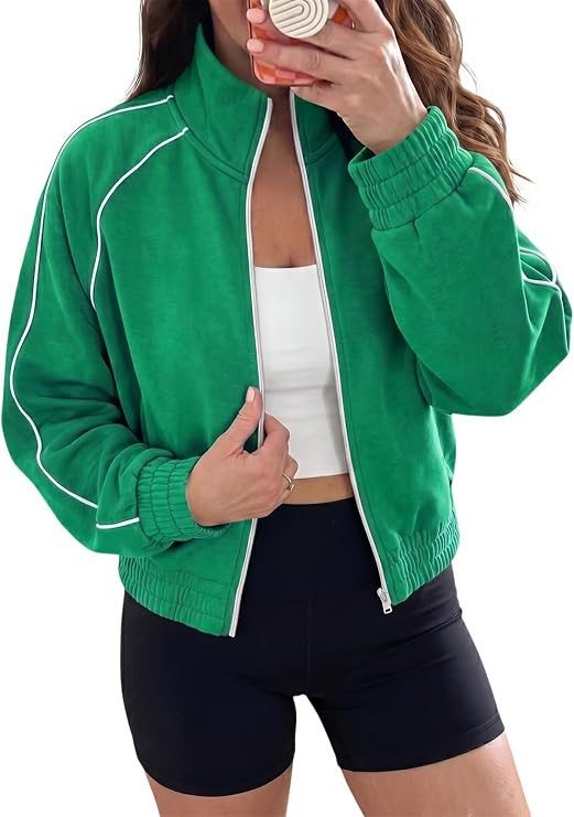Full Zip Sweatshirts for Women Long Sleeve Stand Collar Workout Track Jacket with Pockets | Amazon (US)