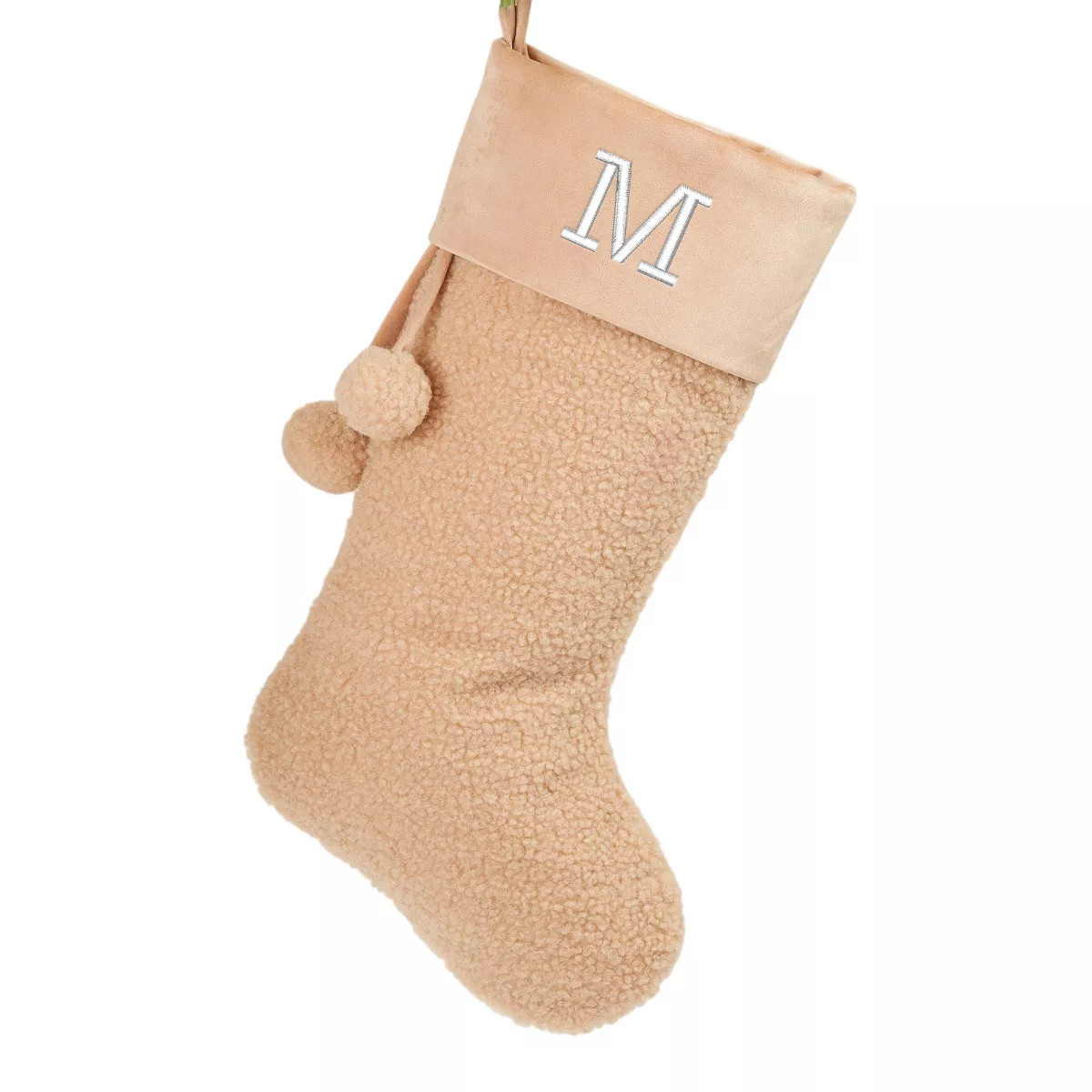 Personalization Mall Cozy Tan Shearling Embroidered Initial Christmas Stocking | Target