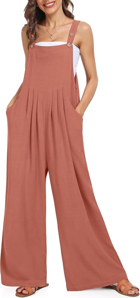 DACESLON Womens 2023 Overalls Casual Wide Leg Jumpsuits Bib Summer Rompers Jumpers Sleeveless Straps | Amazon (US)