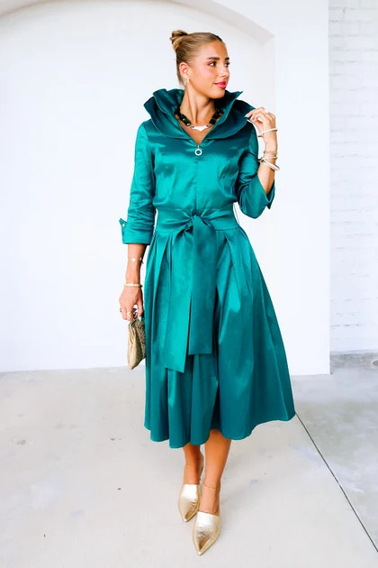 Joseph Ribkoff Opulent Green 3/4 Sleeve Midi Dress | The Willow Tree