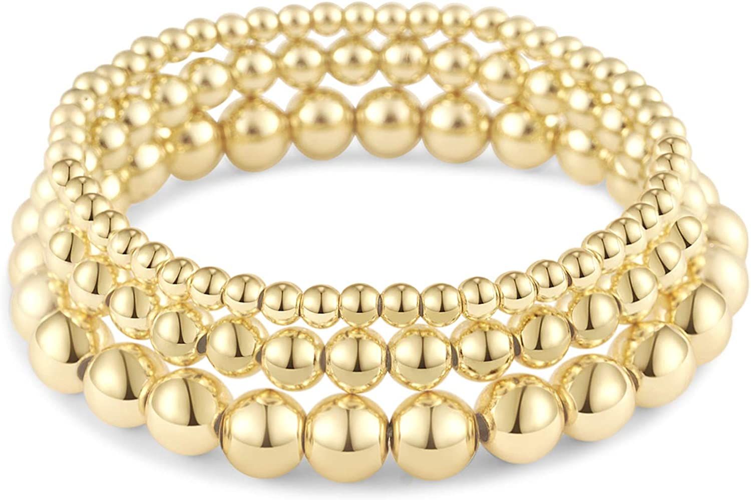 Reoxvo Gold Bead Layered Bracelets for Women,14K Gold Plated Beaded Ball Chain Bracelets for Wome... | Amazon (US)