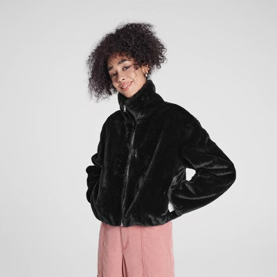 Women's Zip-Front Faux Fur Jacket - Wild Fable™ Black XXL | Target