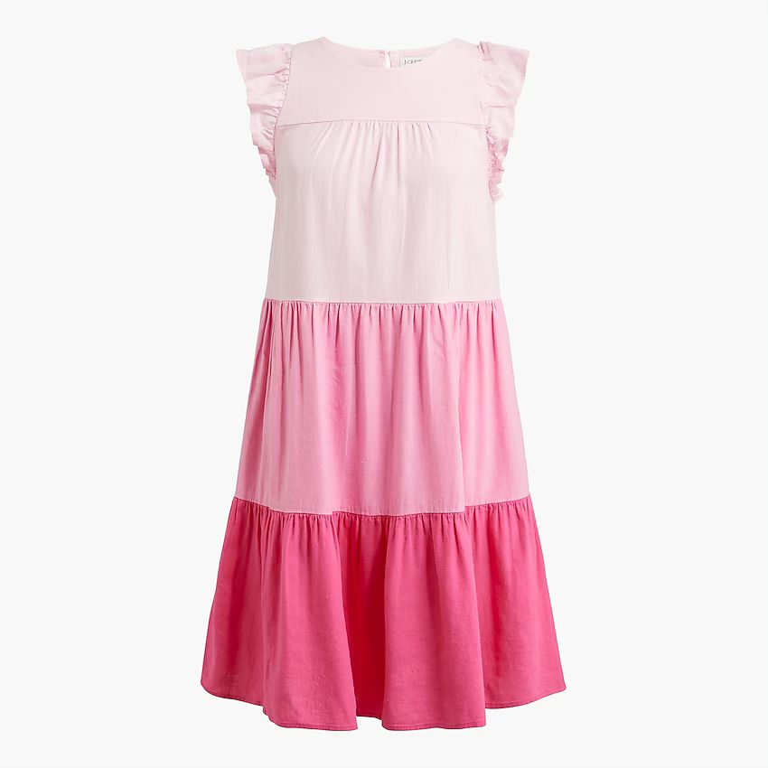 Linen-blend ruffle-sleeve tiered mini dress | J.Crew Factory