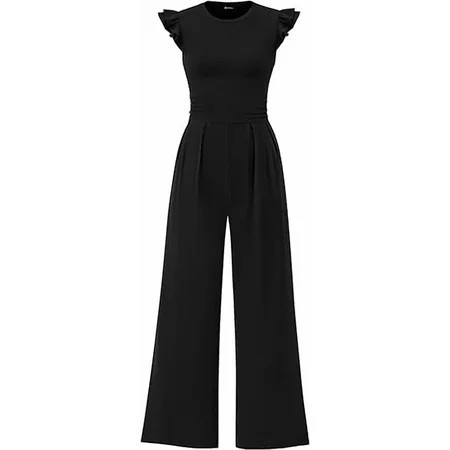 PRETTYGARDEN Summer Jumpsuits for Women Dressy Casual Ruffle Cap Sleeves Romper Crew Neck Rib Knit One Piece Outfits | Walmart (US)