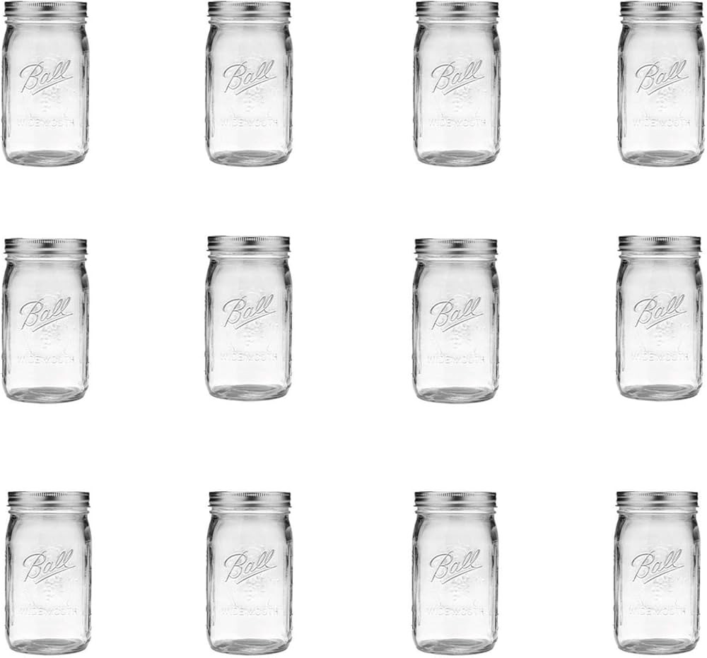 Ball Wide Mouth Clear Glass Canning Quart 32 Oz Mason Jars with Lids, 12 Pack | Amazon (US)