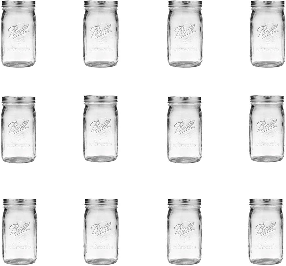 Ball Wide Mouth Clear Glass Canning Quart 32 Oz Mason Jars with Lids, 12 Pack | Amazon (US)