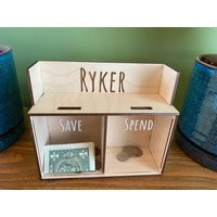 Save Spend Money Bank - Custom Personalized Name Piggy Space Saving Kid's Wood Change Financial Literacy Birthday Gift | Etsy (US)