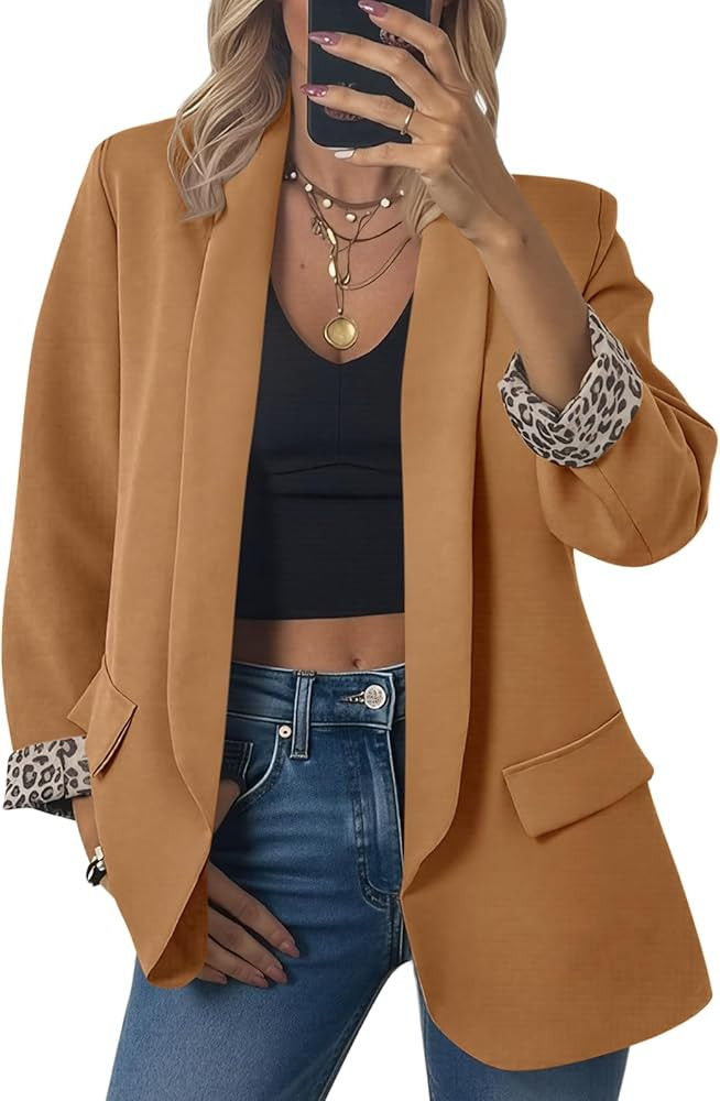 Cicy Bell Womens Leopard Blazer Business Shawl Collar Oversized Suit Jacket | Amazon (US)
