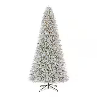 12 ft. Pre-Lit LED Kenwood Fraser Flocked Artificial Christmas Tree | The Home Depot