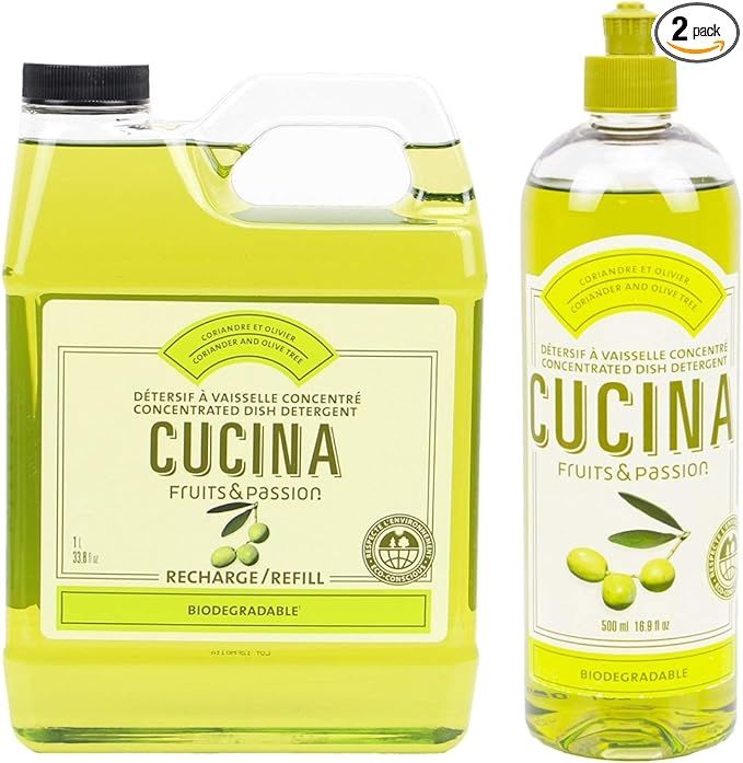 Fruits and Passion Cucina Daily Liquid Dish Detergent Refill Duo Set (Coriander and Olive Tree) | Amazon (US)