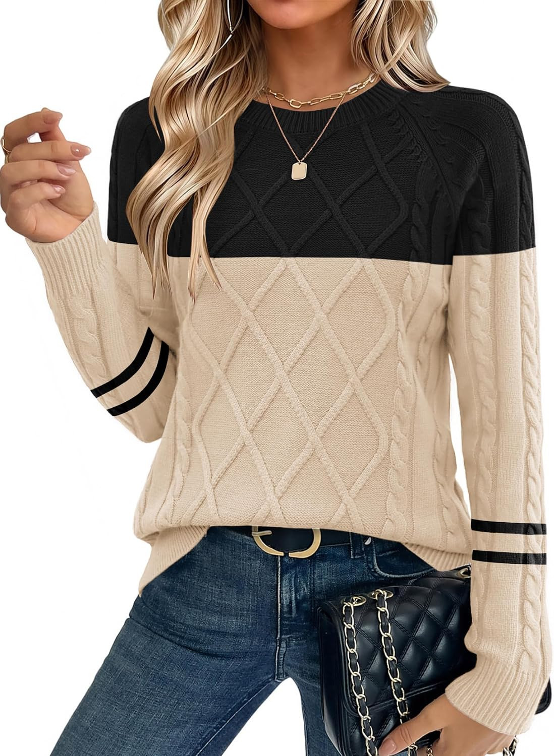 Zeagoo Womens Cable Knit Sweaters Crew Neck Long Sleeve Tops Fall Clothes | Amazon (US)