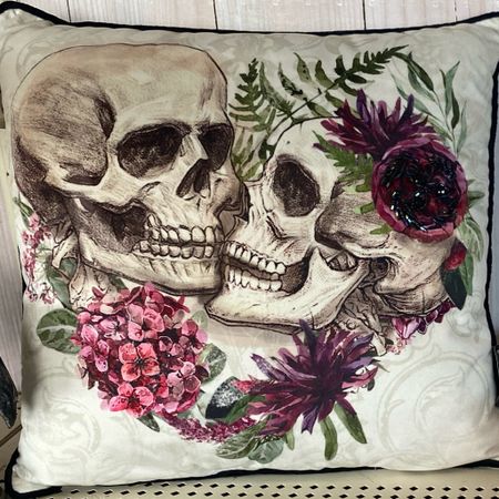 Decorate your home this Halloween with this festive skeleton couple skull pillow. Put it on a couch or bench with a matching throw for a fun display.

#LTKsalealert #LTKwedding #LTKHalloween