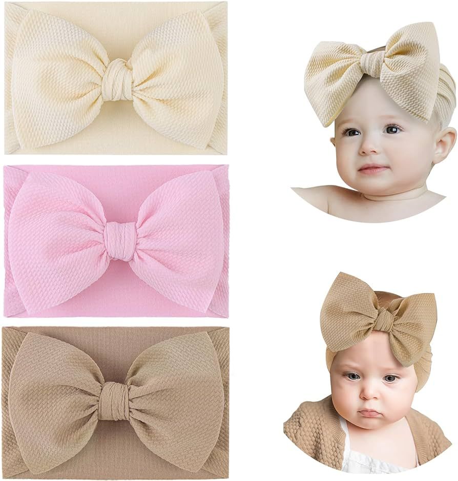 YanJie Big Bows Baby Girls Headbands Soft Stretchy Newborn Bows Infant Toddler Headwrap Hair Acce... | Amazon (US)