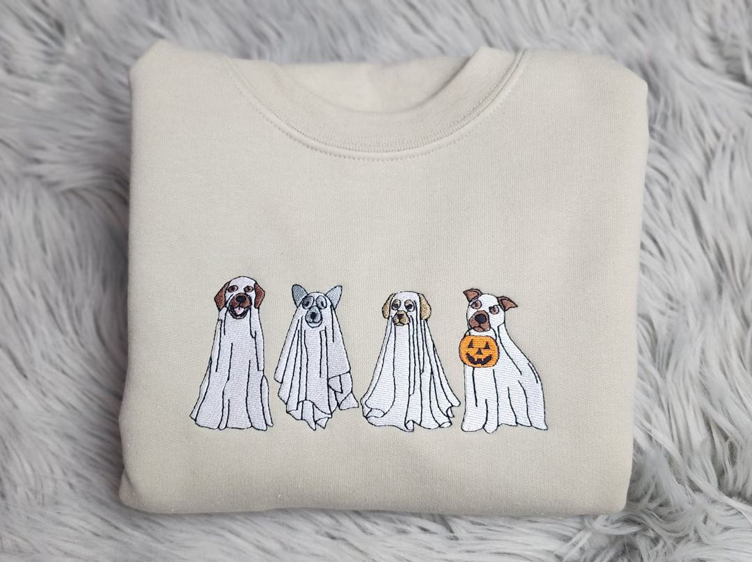 Embroidered Ghost Dogs Halloween Sweatshirt Halloween Ghost - Etsy | Etsy (US)