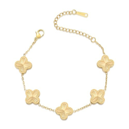 AIPPK 18K Gold Plated Clover Bracelet Dupes Gold Lucky Van Cleef Bracelet for Women Flower Four Leaf Bracelets Danity Jewelry Gifts for Women | Amazon (US)