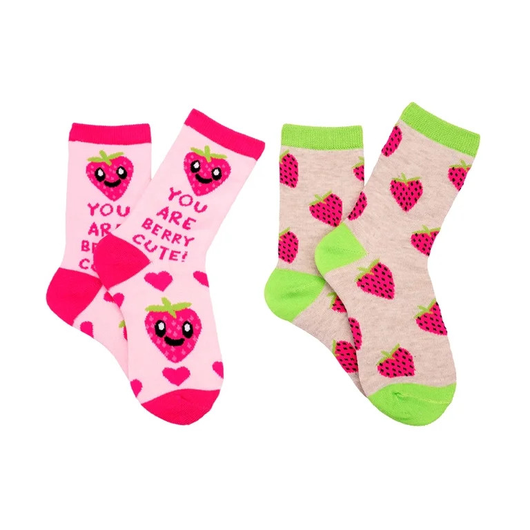 Everything Legwear Girls Valentines Berry Cute 2 Pair Crew Socks | Walmart (US)