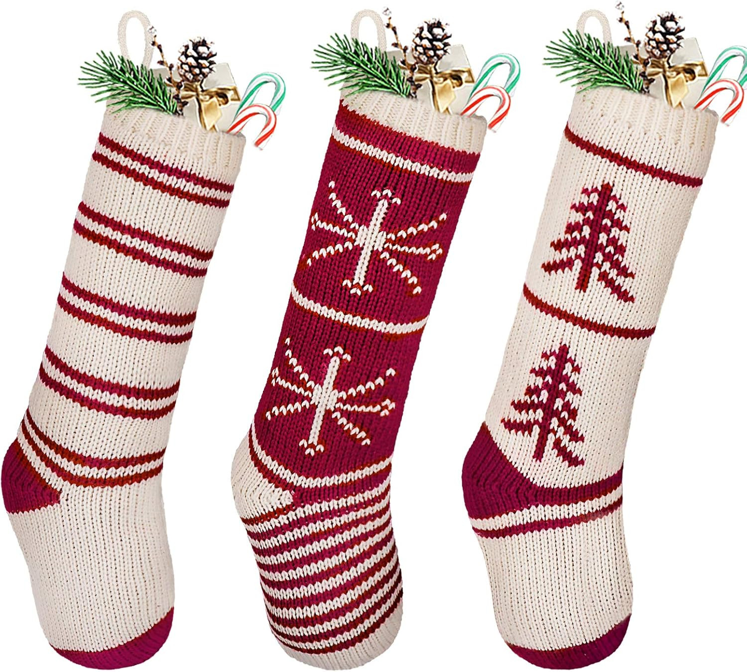LimBridge Christmas Stockings, 3 Pack 20 inches Large Knit Knitted Classic Xmas Tree Snowflake St... | Amazon (US)