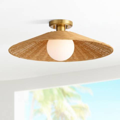 Possini Euro Gavin 22 3/4"W Brass and Rattan Ceiling Light - #5711H | Lamps Plus | Lamps Plus