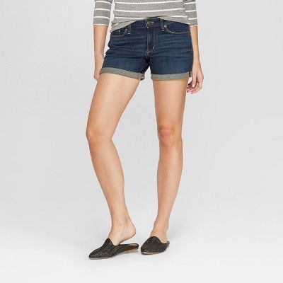 Women's Mid-Rise Rolled Cuff Midi Jean Shorts - Universal Thread™ Dark Wash | Target