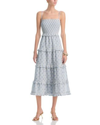 AQUA Embroidered Smocked Tier Midi Dress - Exclusive | Bloomingdale's AQUA | Bloomingdale's (AU)