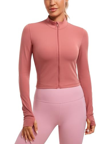 CRZ YOGA Womens Butterluxe Full Zip Cropped Workout Jacket Slim Fit Lightweight Athletic Yoga Tops with Thumb Holes Briar Rose Medium | Amazon (US)